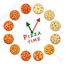 Pizza time. Clock from italian food.