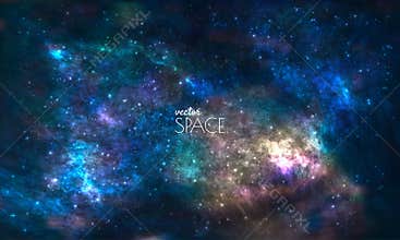 Space Galaxy Background with nebula, stardust and bright shining stars. Vector illustration for your design, artworks.