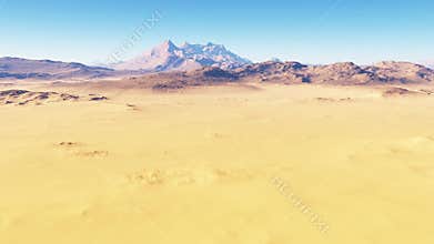 Flight over the desert landscape, red planet