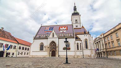 Church of St. Mark timelapse hyperlapse and parliament building Zagreb, Croatia.