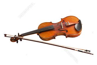 Classic musical instrument, old violin isolated on a white background