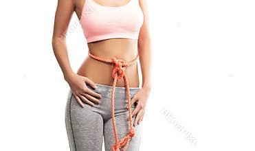 Woman's abdomen tied with a rope
