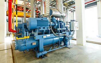 Industrial compressor refrigeration station at manufacturing factory