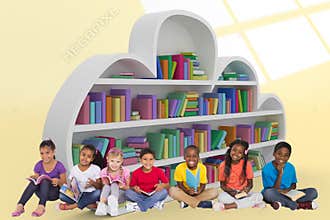 Composite image of elementary pupils reading books