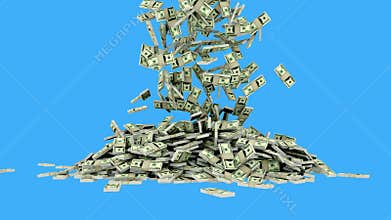 Dollars are falling. realistic animation. Green screen footage