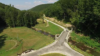 Wedding Carriage Heading for Princess Castle. Aerial video FullHD