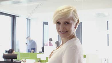 Smiling middle aged business woman in office