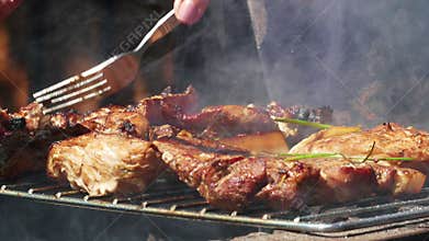 Pork Meat Steak on Barbecue Grill