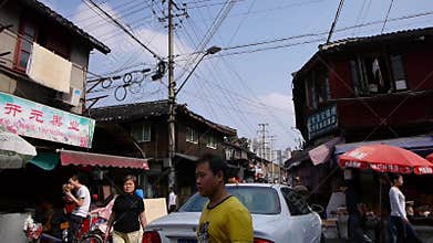 Typical Chinese old town street,shanghai traditional shopping marketplace.