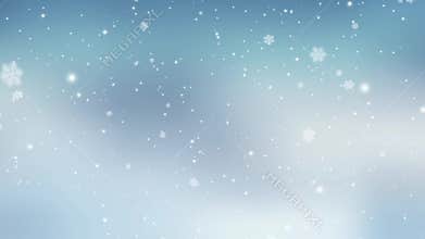 Winter blurred Christmas background with falling snow. Slow motion snowflake 3D animation. Full HD.