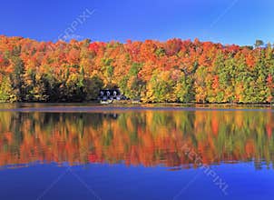 Autumn colors on the lake, Mont Tremblant area, Quebec