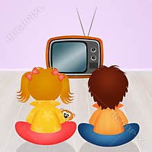 Children in front to television