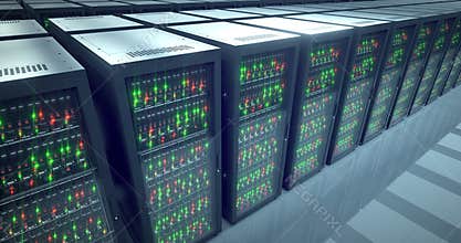 Servers racks. Modern datacenter. Cloud computing. 4k UHD