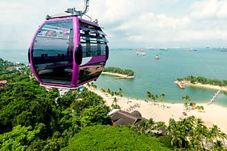 Singapore cable car in Sentosa island with aerial view.