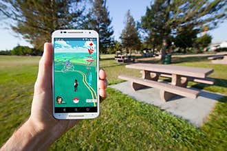 Pokemon GO Game Map Showing Pokestops and a Pokemon Gym