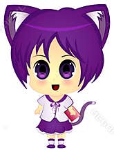 Chibi Anime Cartoon Cat Girl in School Uniform
