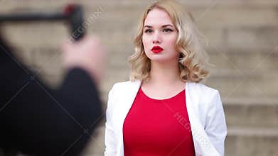 Indie Filmmaker Walking towards the Model