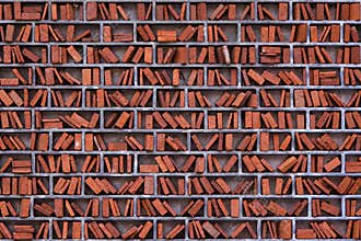 artistic library wall made of brick