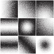 Grainy sand textures, noise, grange gradient, dirty distressed effect. Vector backgrounds set