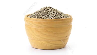 Wooden bowl with hemp seeds