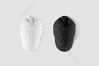 Blank black and white baseball cap mockup set, top side view