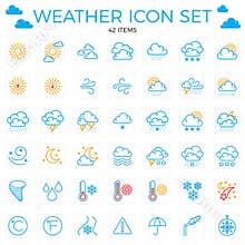 Weather icon set. Line icons.42 items. Clouds, sun, rain, umbrel