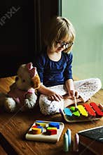 Kid Playing Xylophone Toy Enjoy Concept