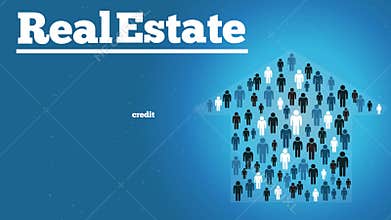 Real Estate Background with People House.