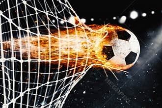 Soccer fireball scores a goal on the net