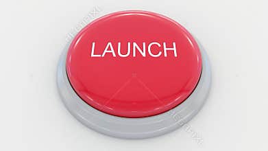 Pushing big red button with launch inscription. Conceptual 4K clip
