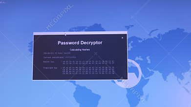 Internet crime concept. Password decryptor. Calculating hashes.
