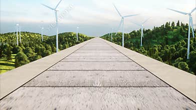 Futuristic, modern train passing on mono rail. Ecological future concept. Aerial nature view. photorealistic 4K