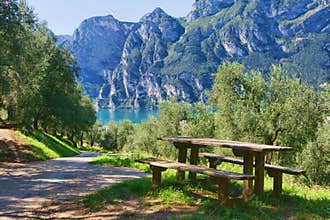 Picnic table by the lake