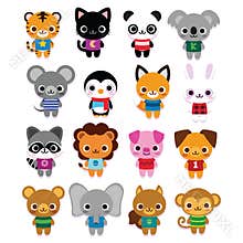 Set Of Cute Cartoon Animals Isolated