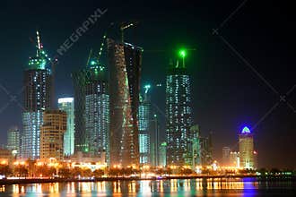 Doha - Qatar - night scene west bay
