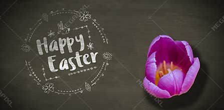 Composite image of happy easter white logo against a black background