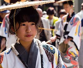 Japanese girl in traditional clothing at Takayama festival