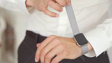 Man`s Hand With Apple Watch