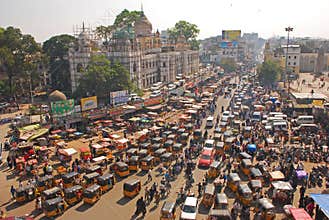 Congested Traffic, Busy & Overcrowded Road with Public Transport