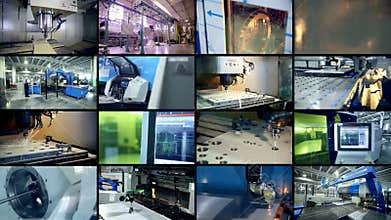 Modern industrial production. Multiscreen montage.