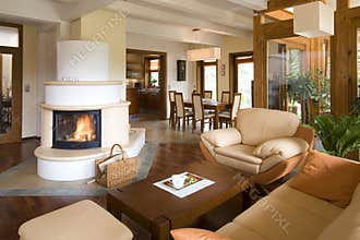 Stylish modern living room with fireplace