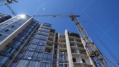 Time lapse crane working in big construction site
