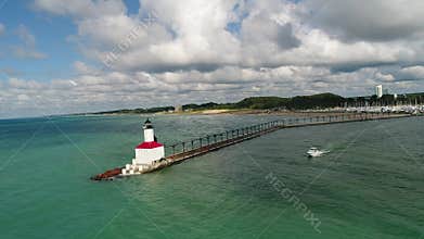Aerial of Lighhouse and Boat 60fps