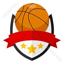 Basketball Ball Flat Logo with Ribbon