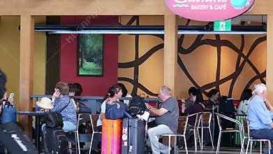 Passengers enjoying meal at Galiano bakery and cafe restaurant