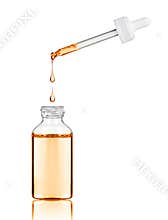 Cosmetic bottle with pipette on white background