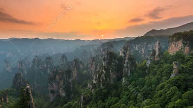 4K Time lapse of Zhangjiajie national park at sunset, Wulingyuan, Hunan, China