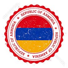 Grunge rubber stamp with Armenia flag.