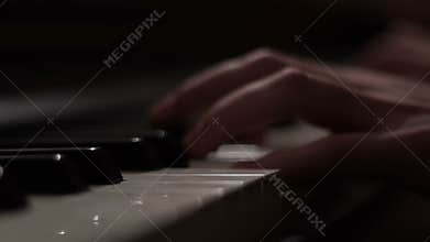 Music piano play. Musical instrument playing. Keyboard instrument