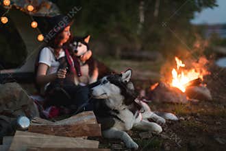 Woman with dogs on nature